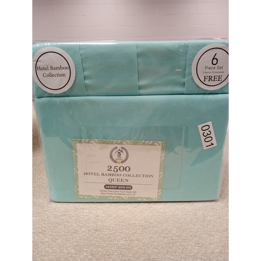 6 pc HOTEL Bamboo Collection Deep Pocket Queen Sheet Set Light Teal Blue 0301